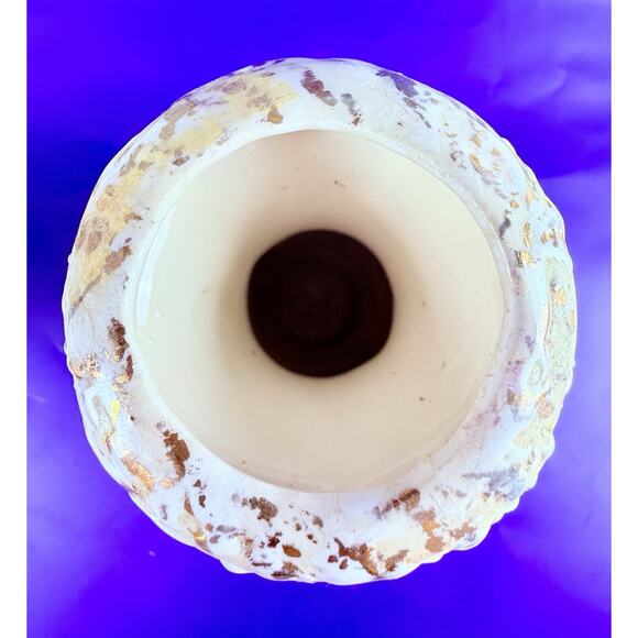 Vintage Brutalist Vase Popcorn Hand Thrown Ceramic Drip Glaze w/ 22k Gold White - Picture 8 of 11